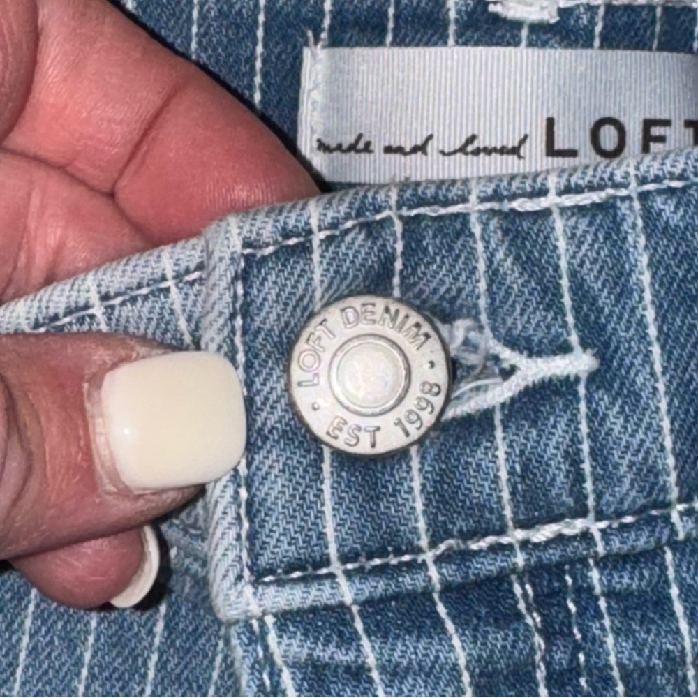LOFT Blue Striped Flare Jeans - Picture 4 of 11
